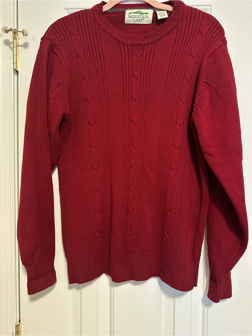 Mountain Lake Men's burgundy Cable Knit Crewneck Sweater size large